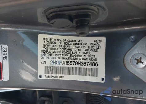 2009 Honda Civic Lx from USA, damaged, VIN 2HGFA16579H367486